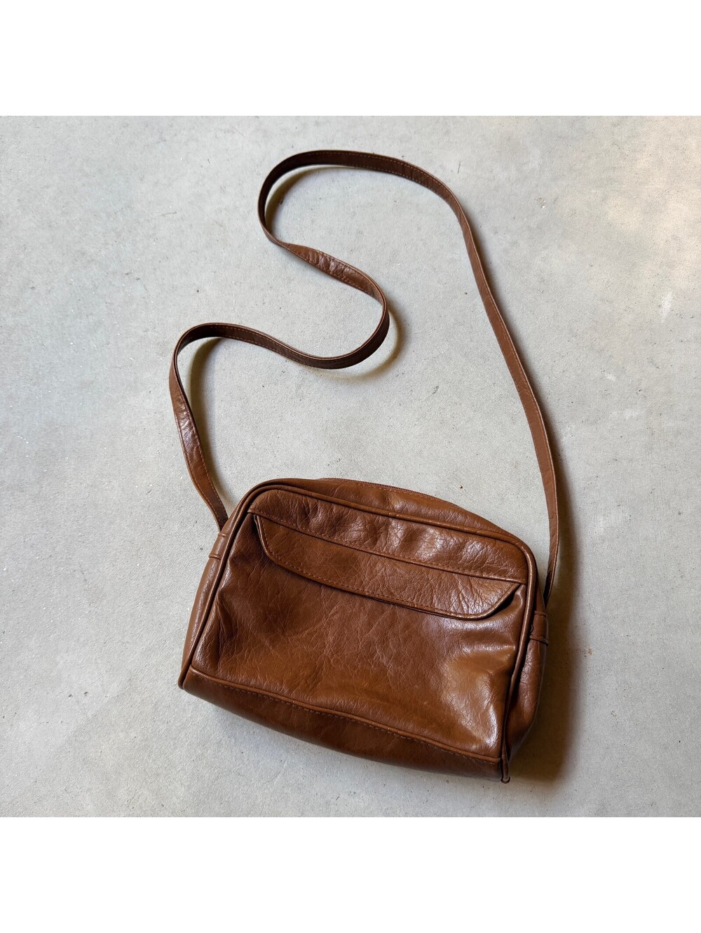 Brown Leather Look Crossbody Camera Bag Front Pocket Vintage Style